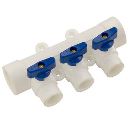 Коллектор полипропиленовый с кранами 32 мм на 3 выхода (синие ручки) Millenium