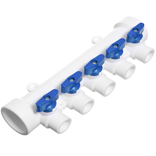 Коллектор полипропиленовый с кранами 32 мм на 5 выходов (синие ручки) Millenium