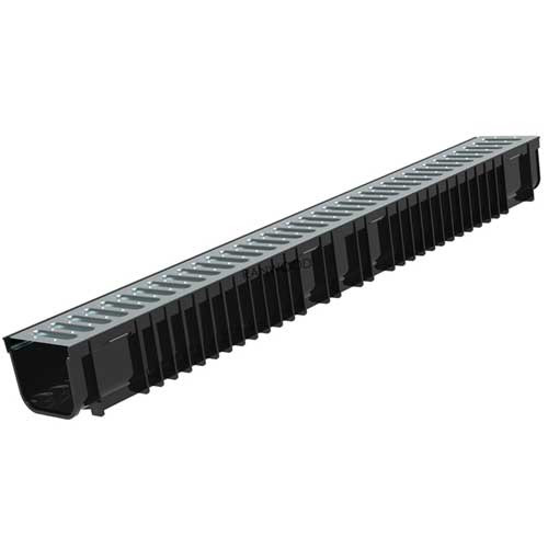 Лоток пластиковый SteePlain DN100 H100 А15 с решеткой стальной Steelot