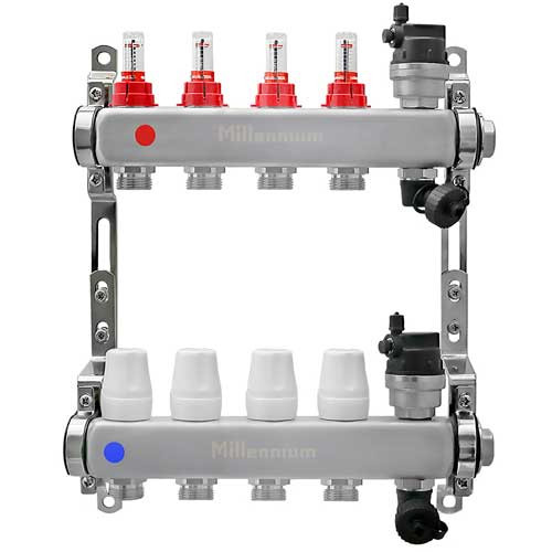 Коллекторная группа Millennium 1 на 4 выхода квадратная без кранов с расходомерами